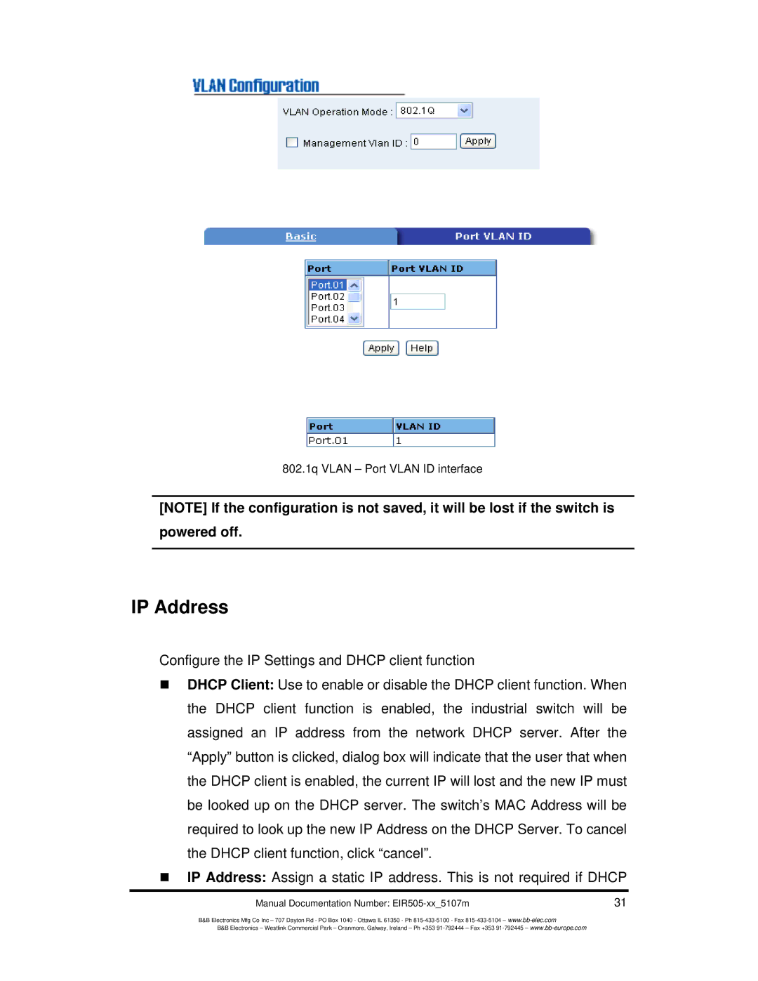 B&B Electronics EIR505-XX manual IP Address 