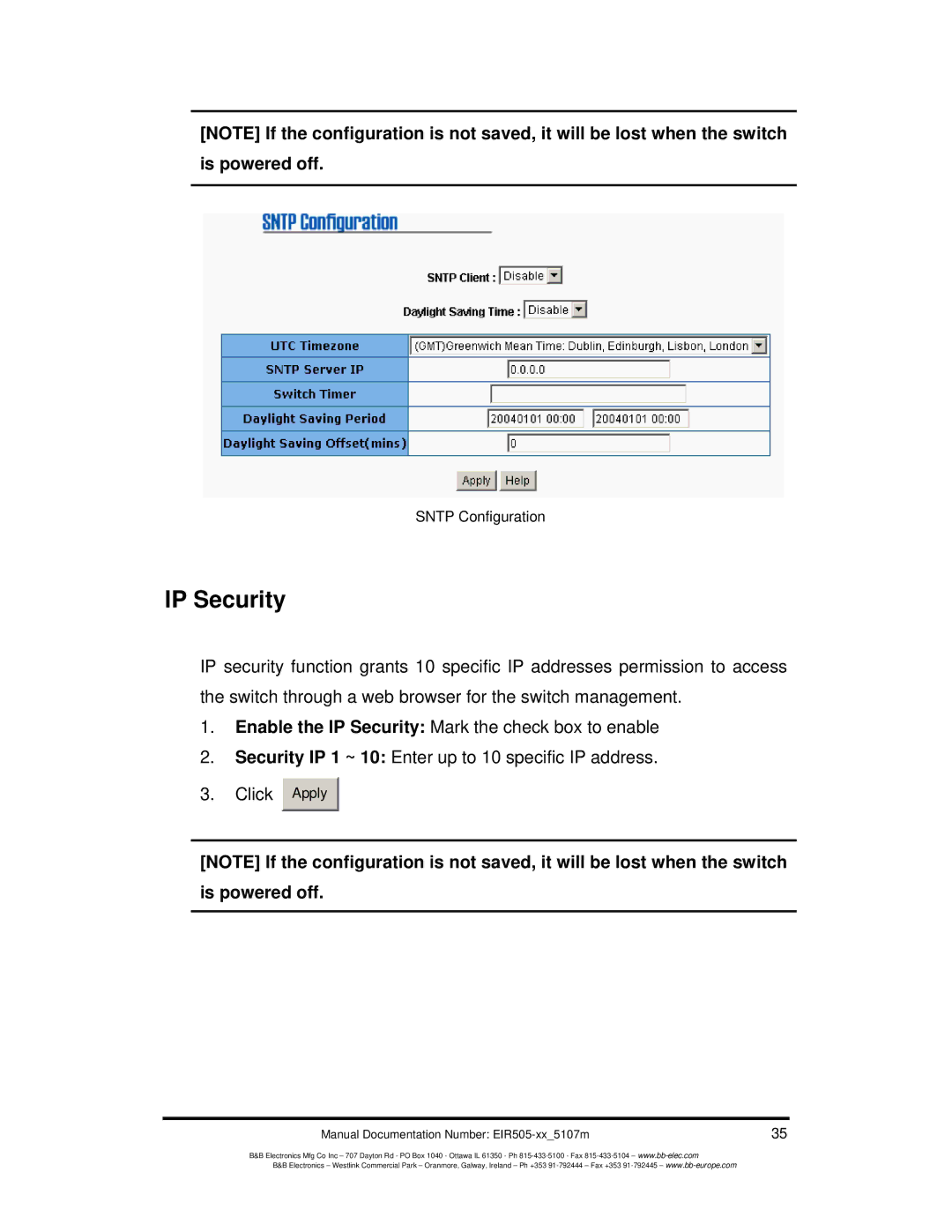 B&B Electronics EIR505-XX manual IP Security 