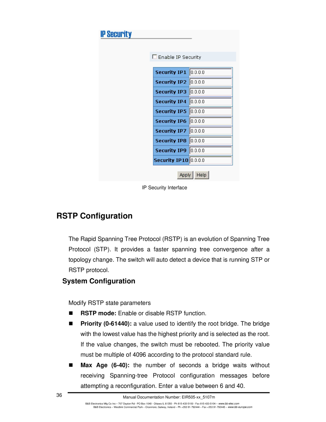 B&B Electronics EIR505-XX manual Rstp Configuration, System Configuration 