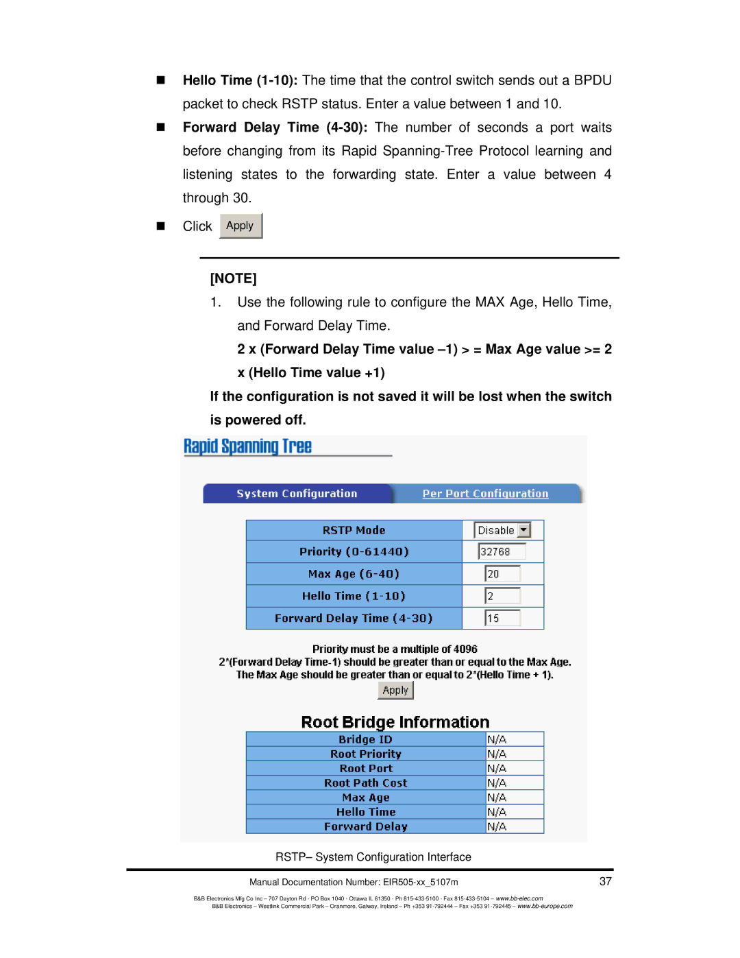 B&B Electronics EIR505-XX manual RSTP- System Configuration Interface 