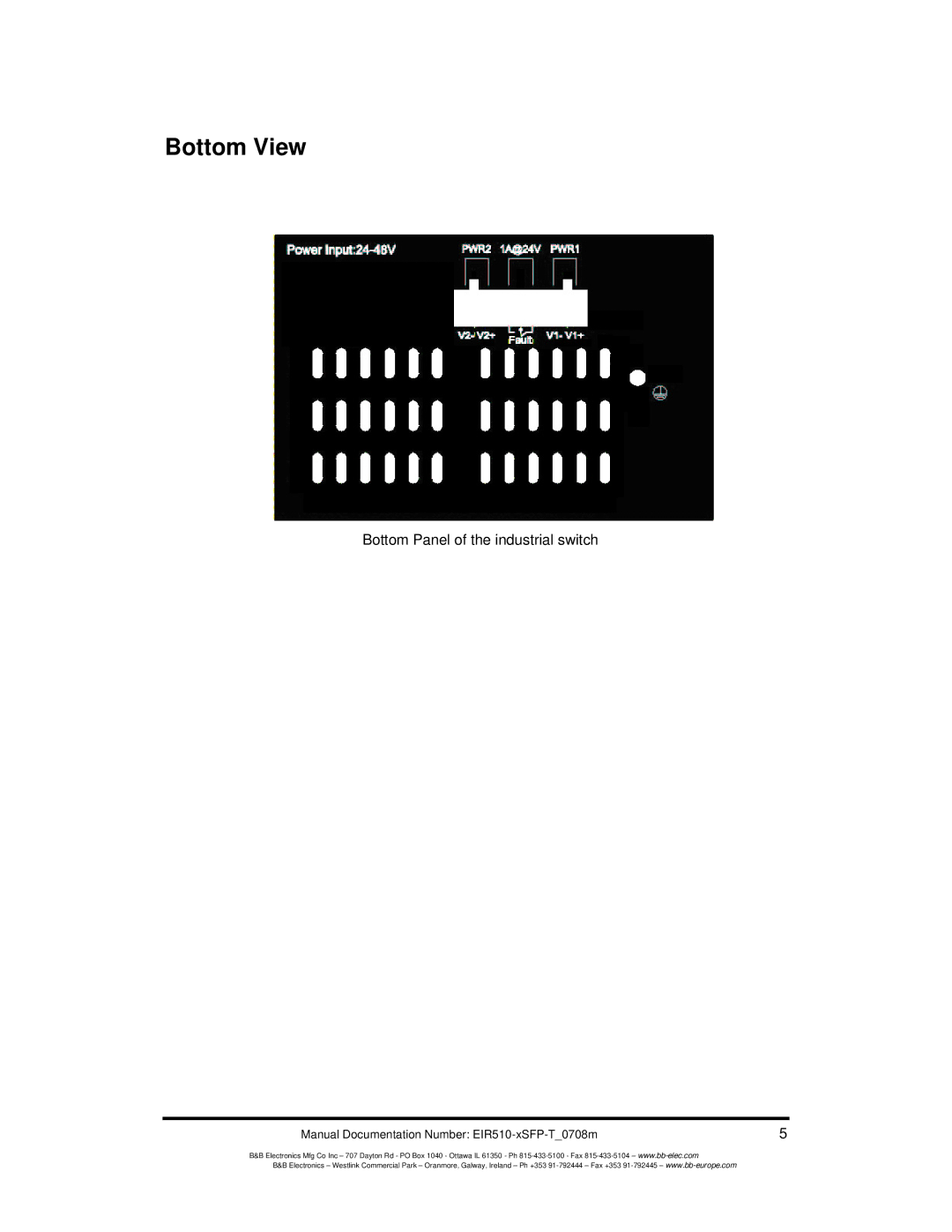 B&B Electronics EIR510-2MC-T, EIR510-2MT-T, EIR510-2SC-T manual Bottom View 