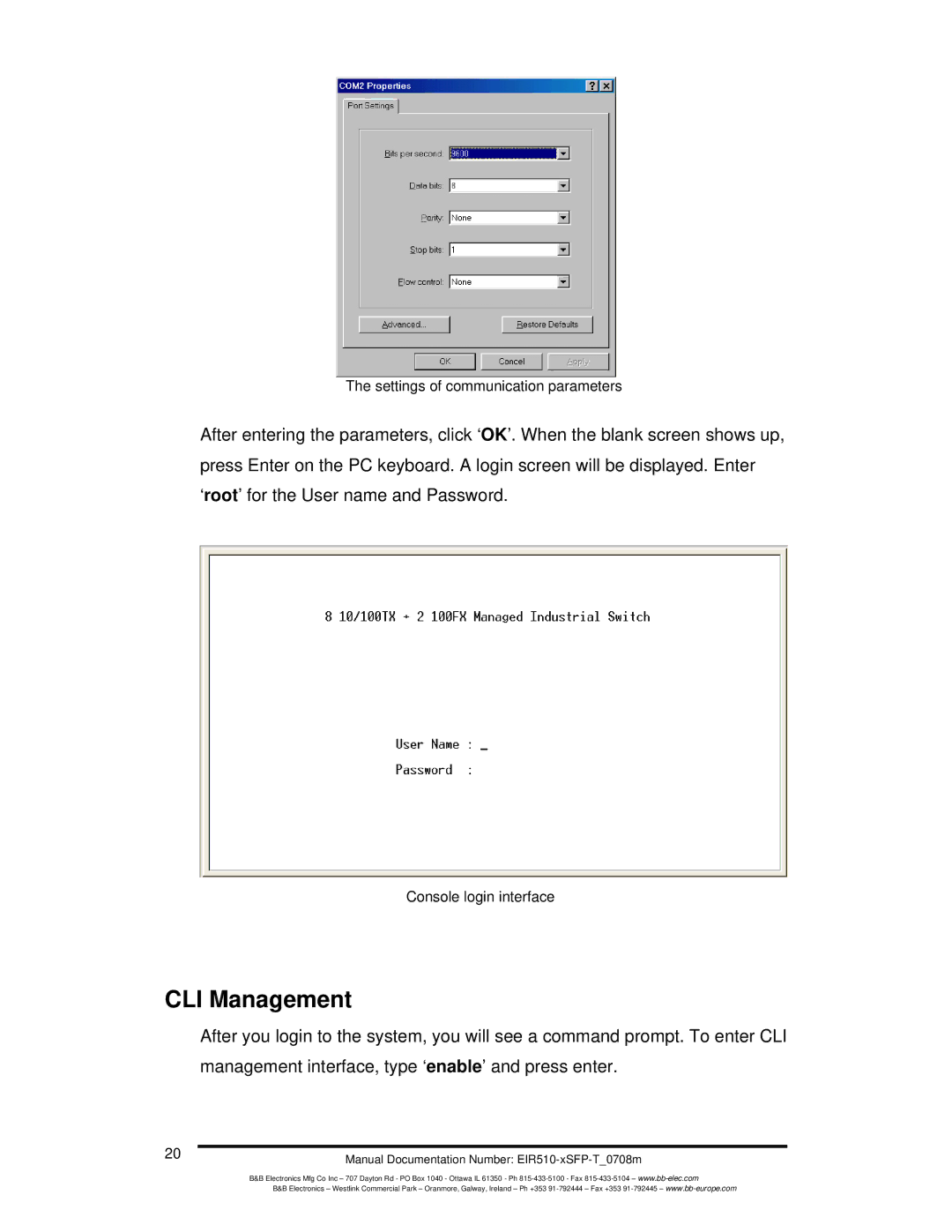 B&B Electronics EIR510-2MC-T, EIR510-2MT-T, EIR510-2SC-T manual CLI Management 