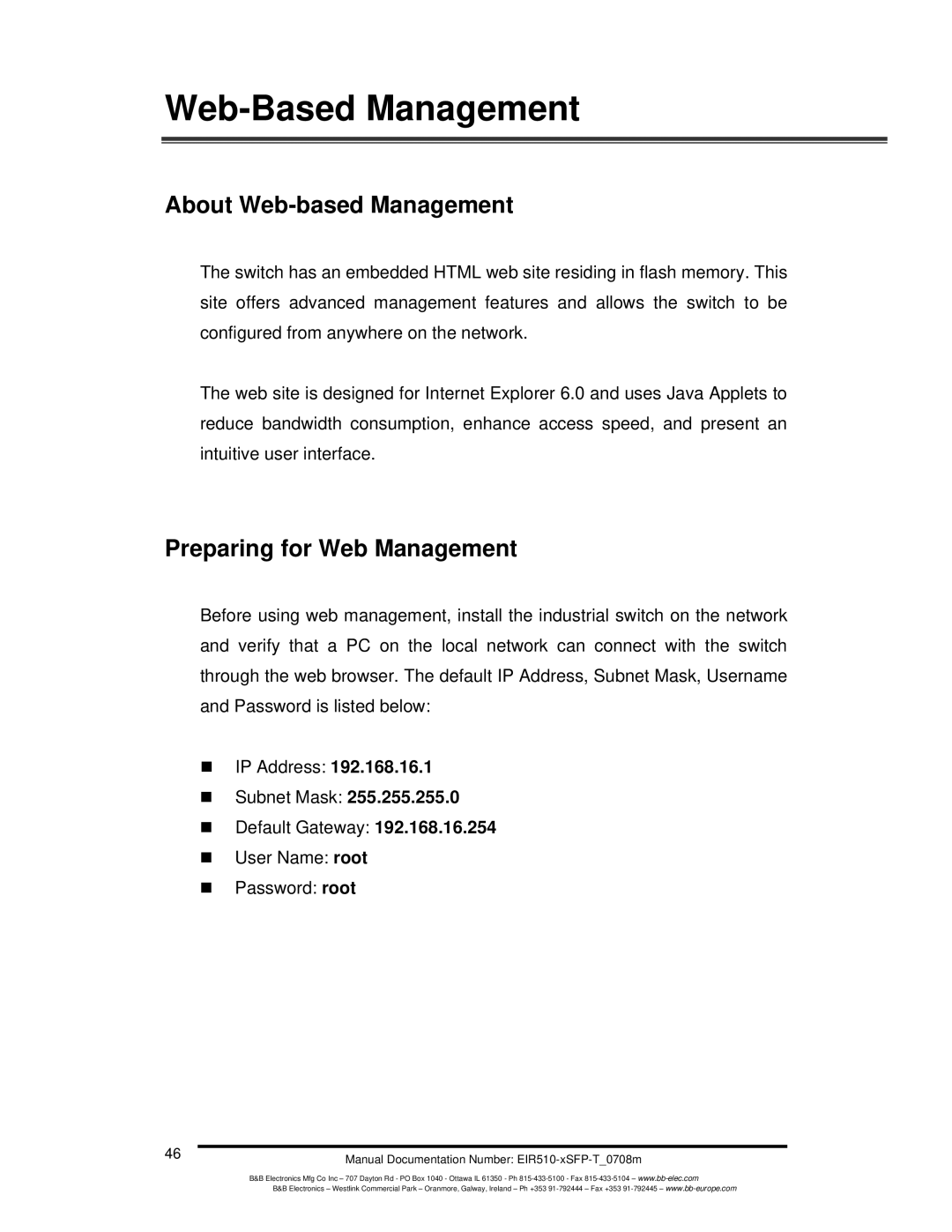 B&B Electronics EIR510-2MT-T, EIR510-2MC-T, EIR510-2SC-T manual About Web-based Management, Preparing for Web Management 