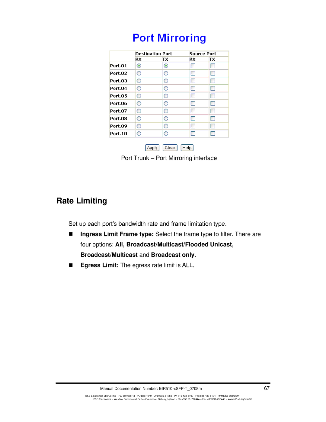 B&B Electronics EIR510-2MT-T, EIR510-2MC-T, EIR510-2SC-T manual Rate Limiting 