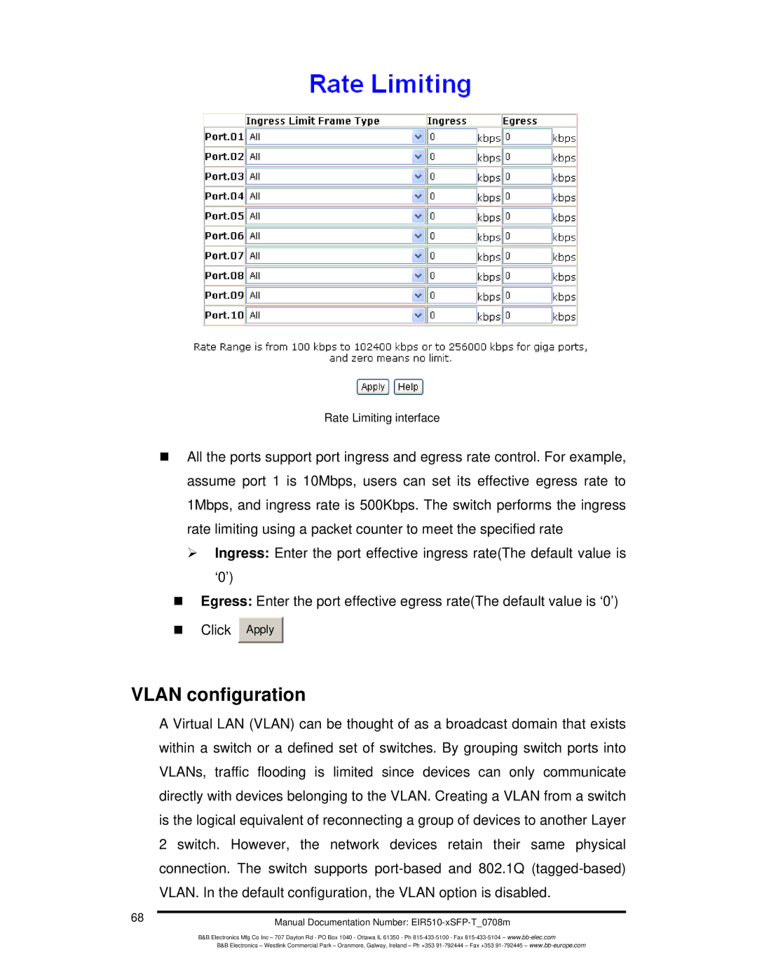 B&B Electronics EIR510-2MC-T, EIR510-2MT-T, EIR510-2SC-T manual Vlan configuration 