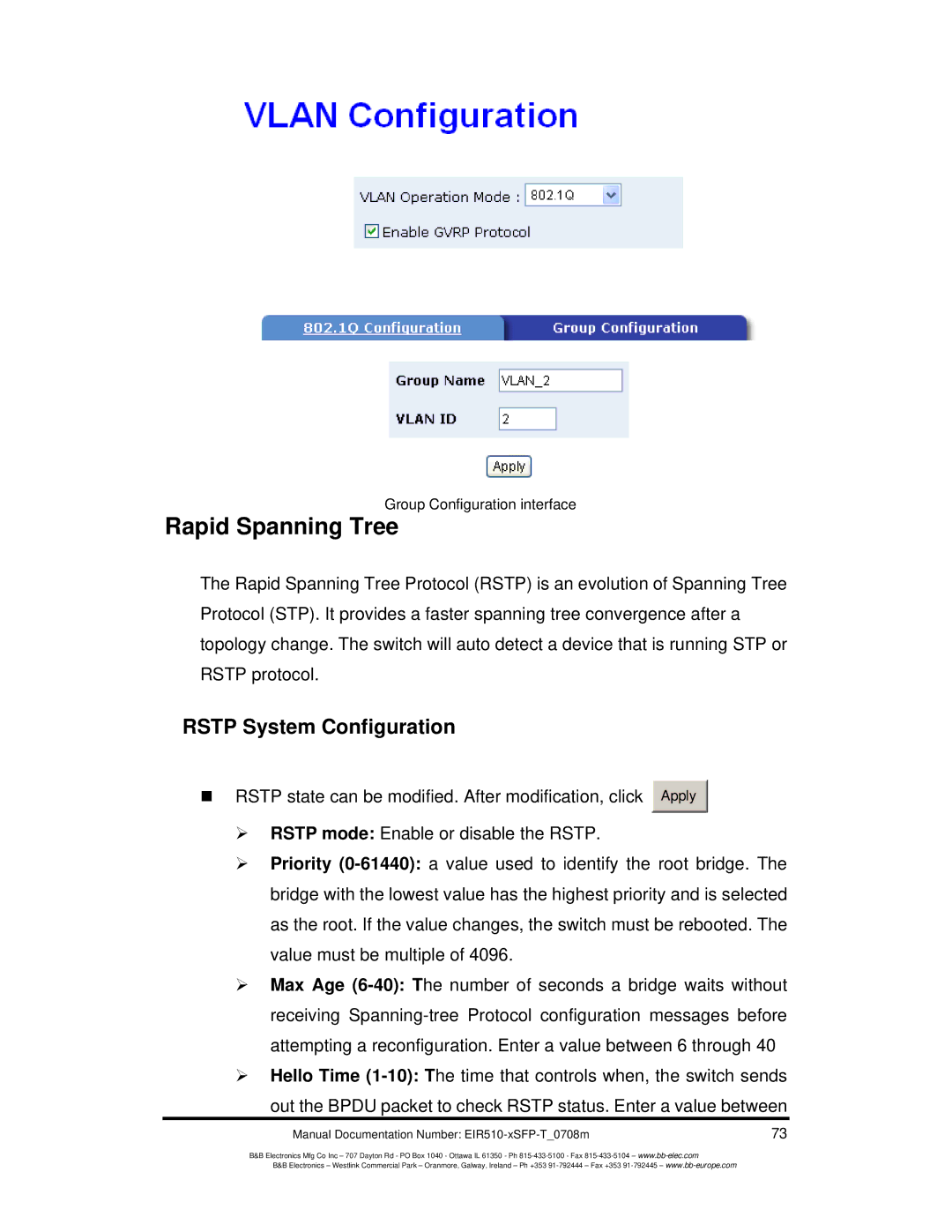 B&B Electronics EIR510-2MT-T, EIR510-2MC-T, EIR510-2SC-T manual Rapid Spanning Tree, Rstp System Configuration 