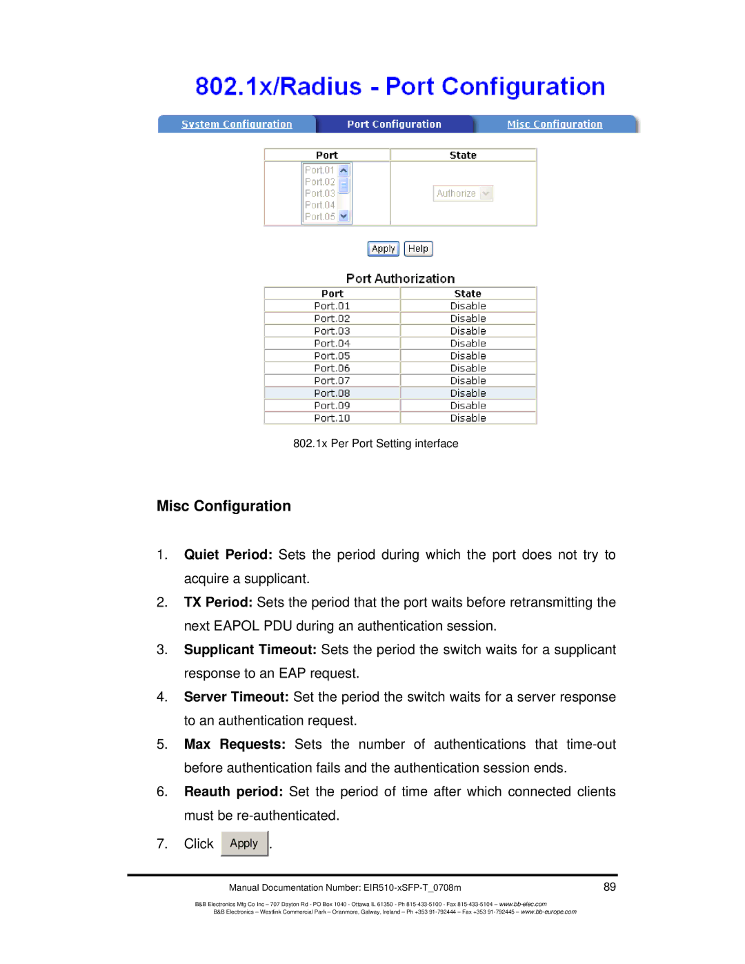 B&B Electronics EIR510-2MC-T, EIR510-2MT-T, EIR510-2SC-T manual Misc Configuration 