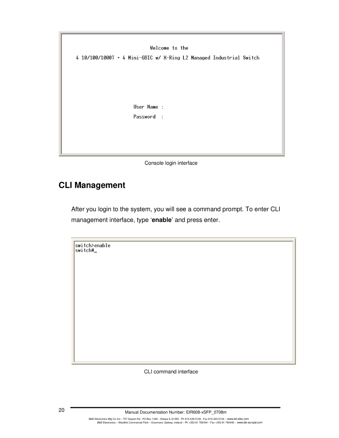 B&B Electronics EIR608-xSFP manual CLI Management 