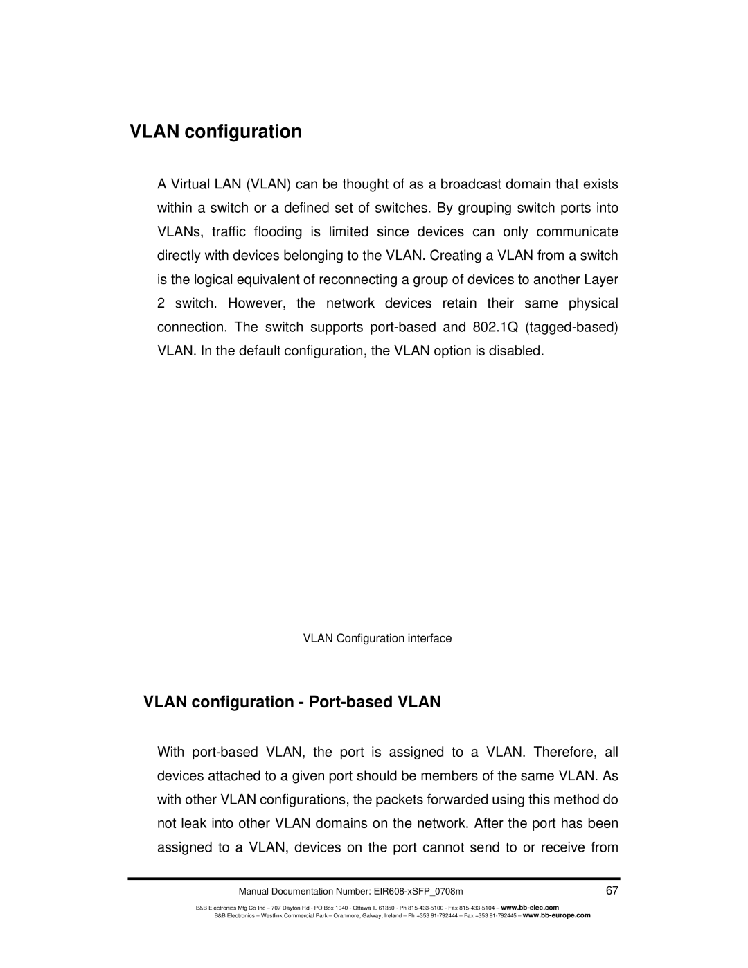 B&B Electronics EIR608-xSFP manual Vlan configuration Port-based Vlan 