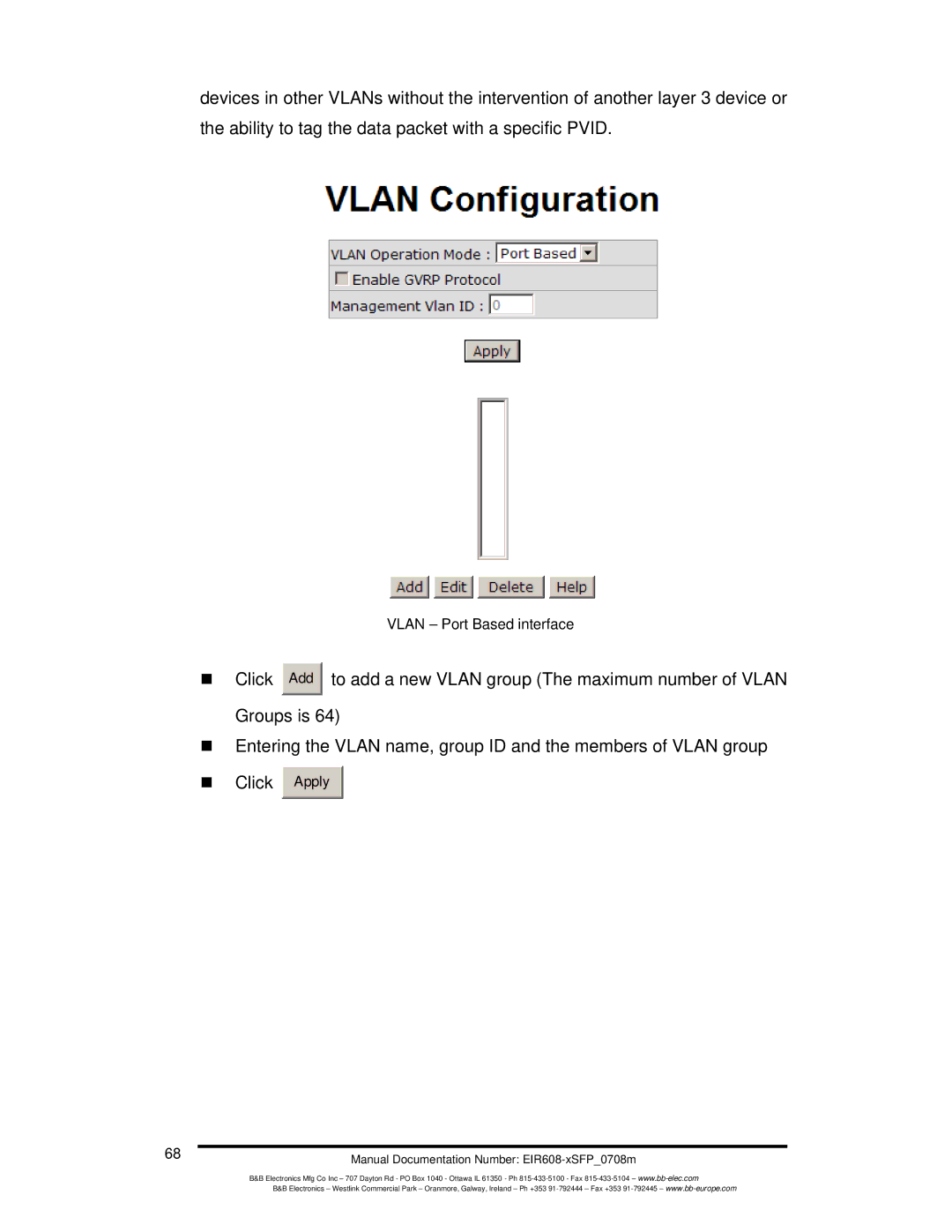 B&B Electronics EIR608-xSFP manual Vlan Port Based interface 