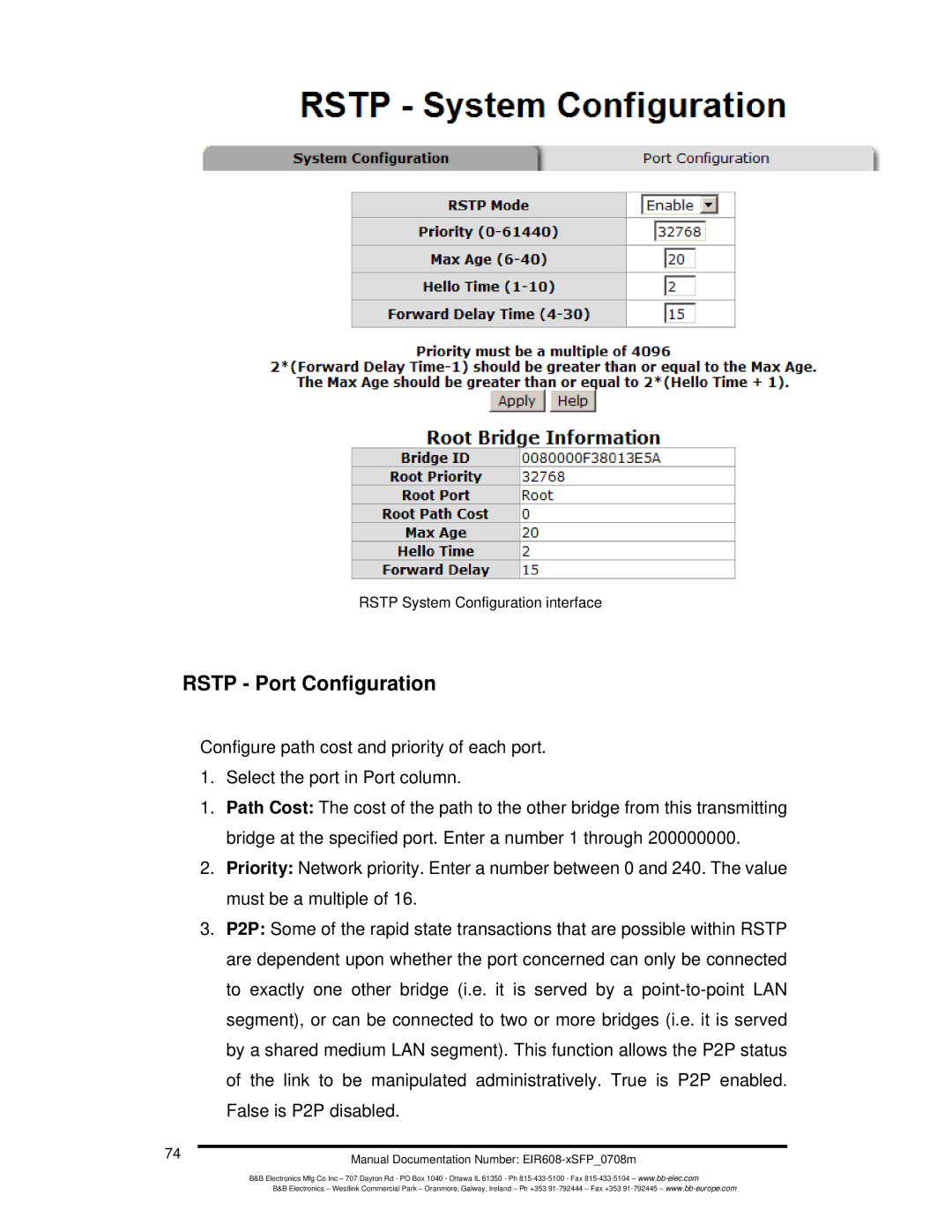 B&B Electronics EIR608-xSFP manual Rstp Port Configuration 