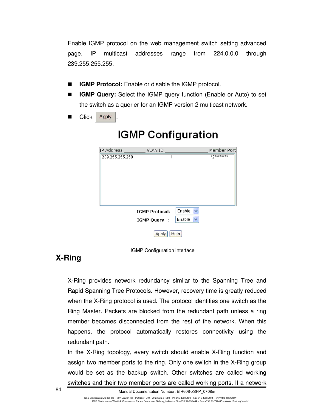 B&B Electronics EIR608-xSFP manual Ring 