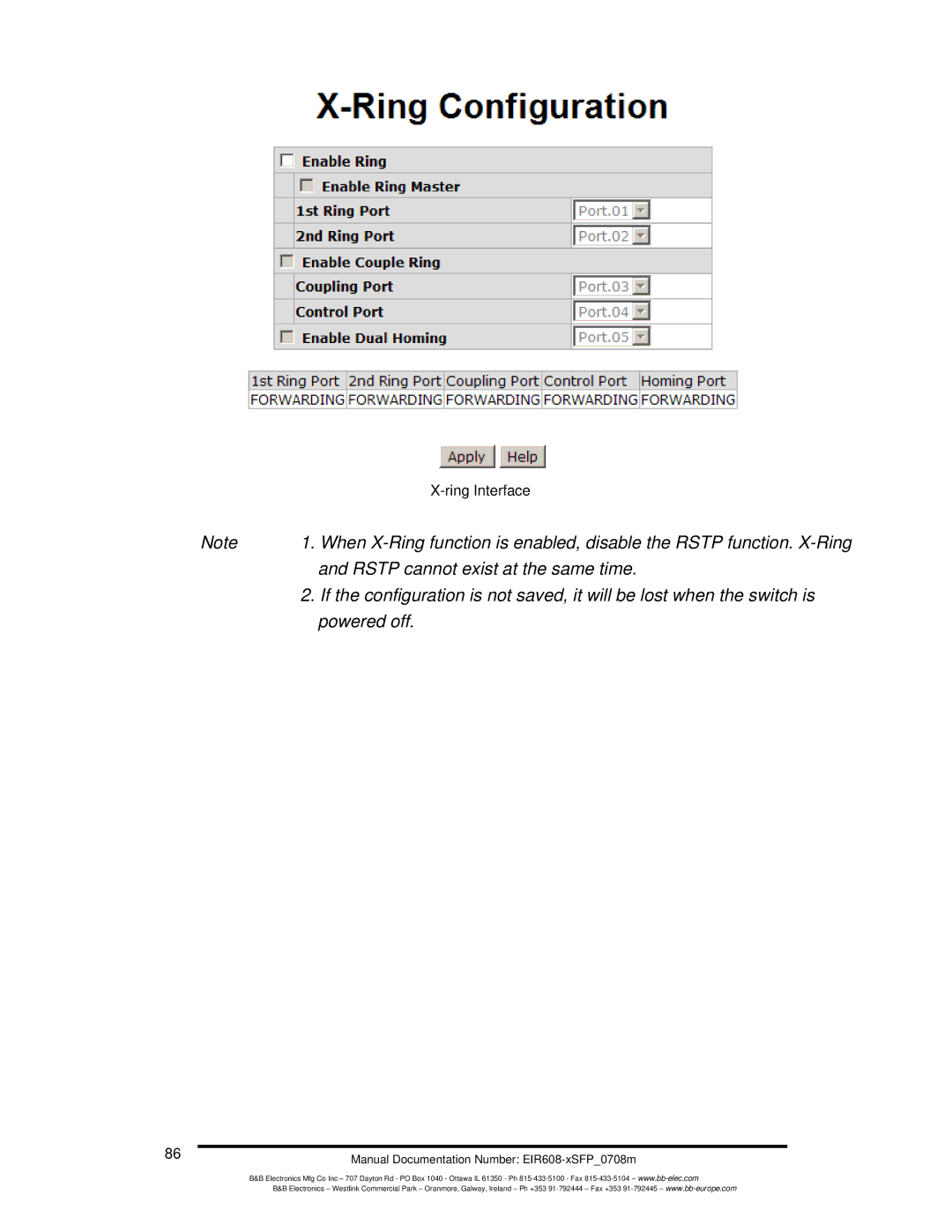 B&B Electronics EIR608-xSFP manual Rstp cannot exist at the same time 