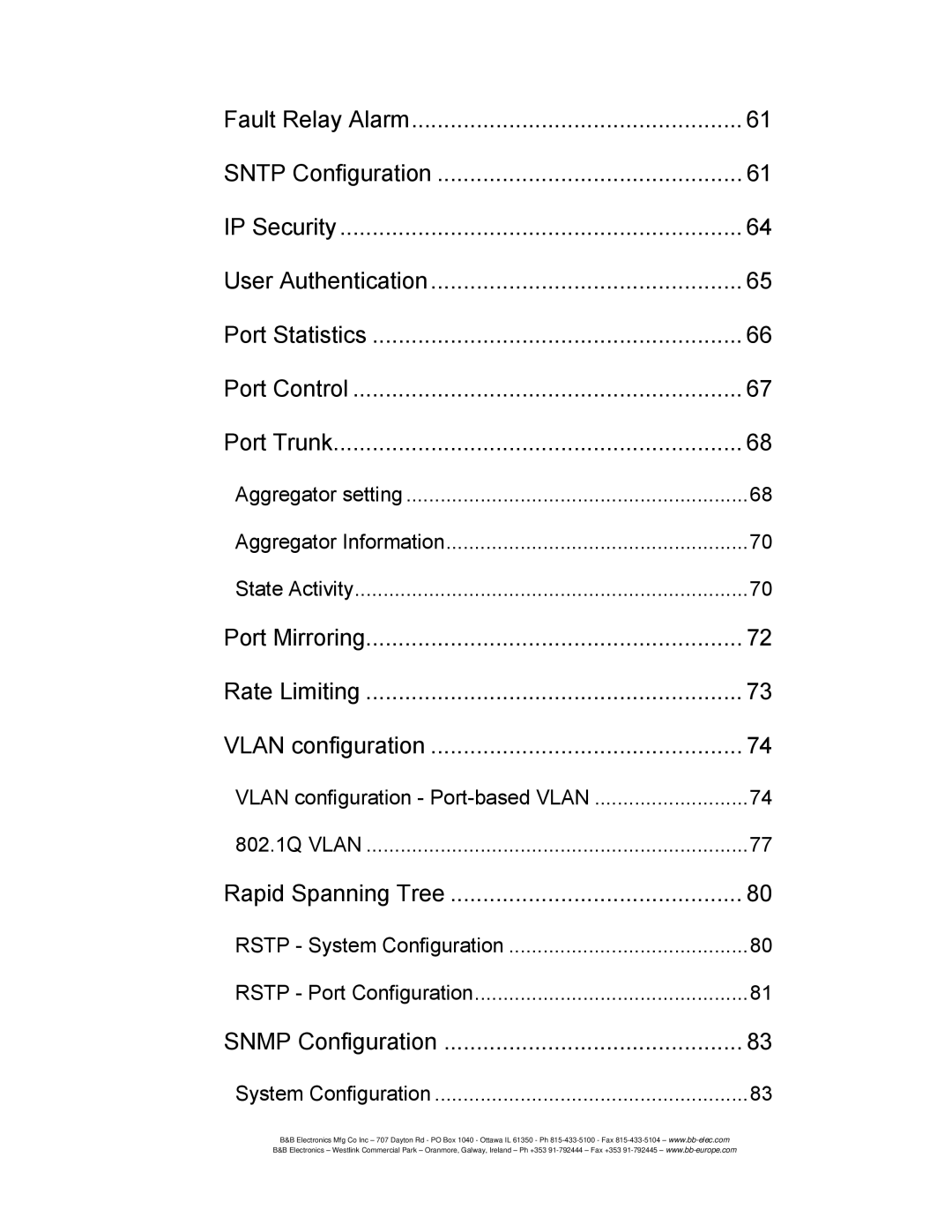 B&B Electronics EIR618-2SFP-T manual Port Mirroring Rate Limiting Vlan configuration 