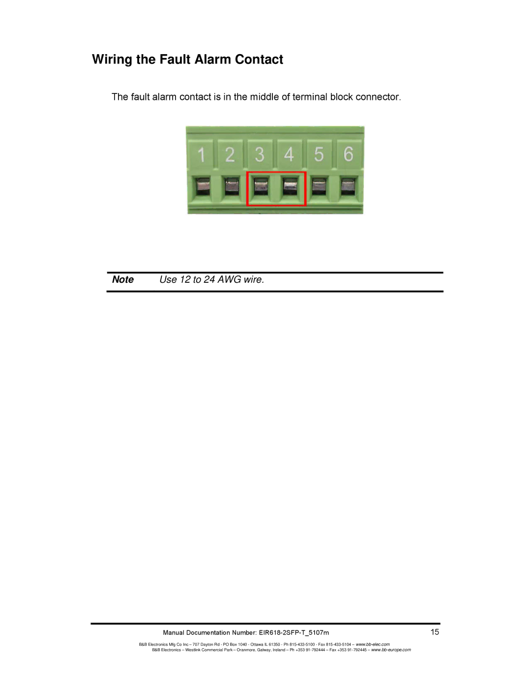 B&B Electronics EIR618-2SFP-T manual Wiring the Fault Alarm Contact 