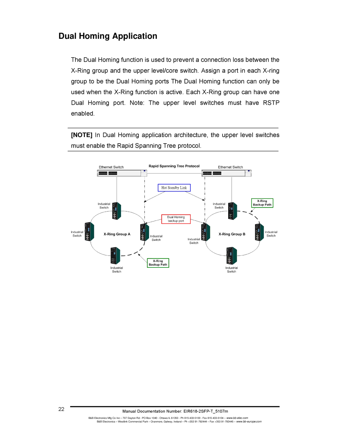 B&B Electronics EIR618-2SFP-T manual Dual Homing Application 