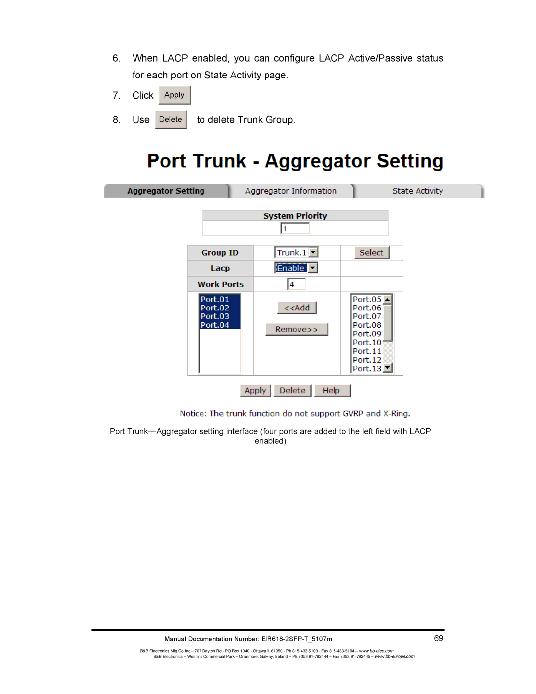 B&B Electronics EIR618-2SFP-T manual Delete to delete Trunk Group 