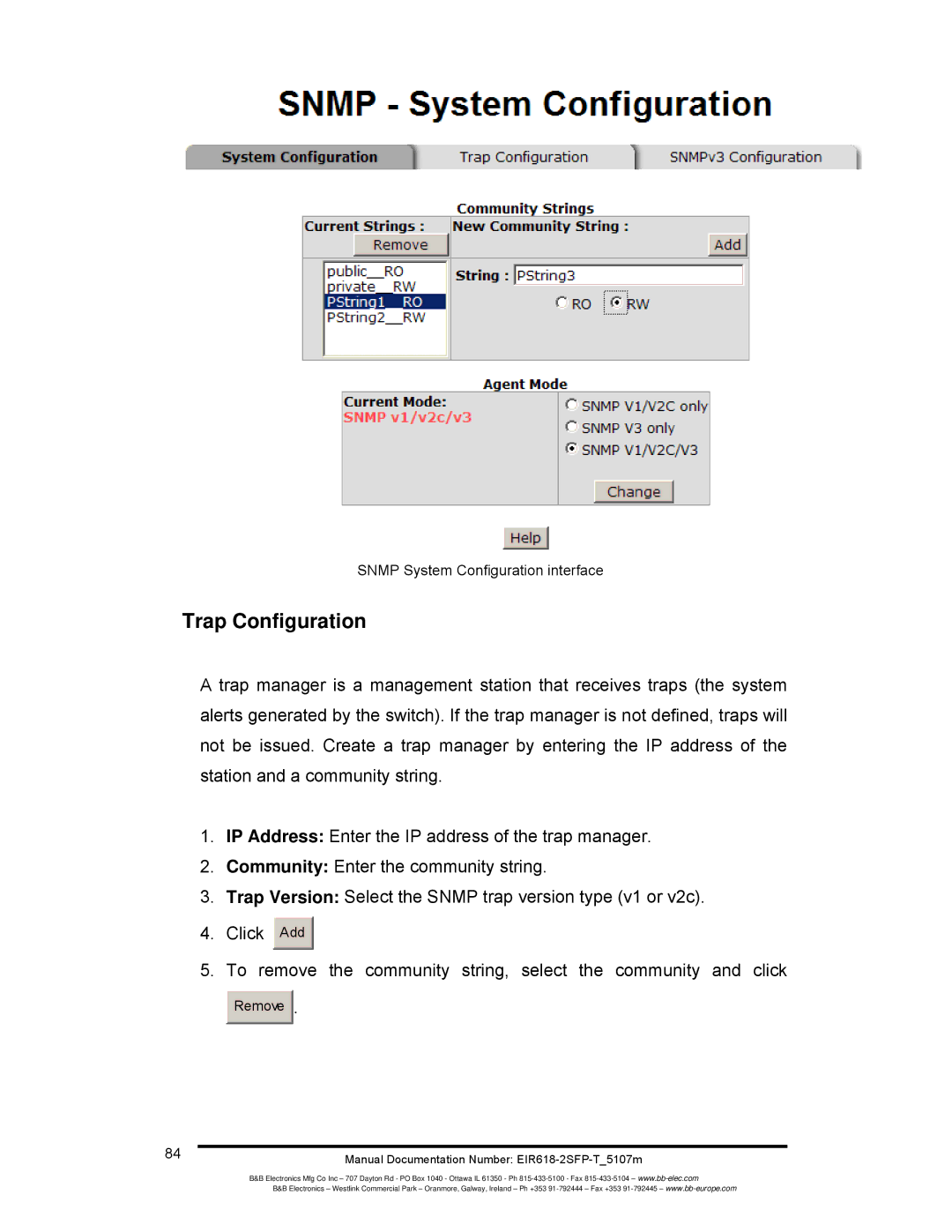 B&B Electronics EIR618-2SFP-T manual Trap Configuration, Snmp System Configuration interface 