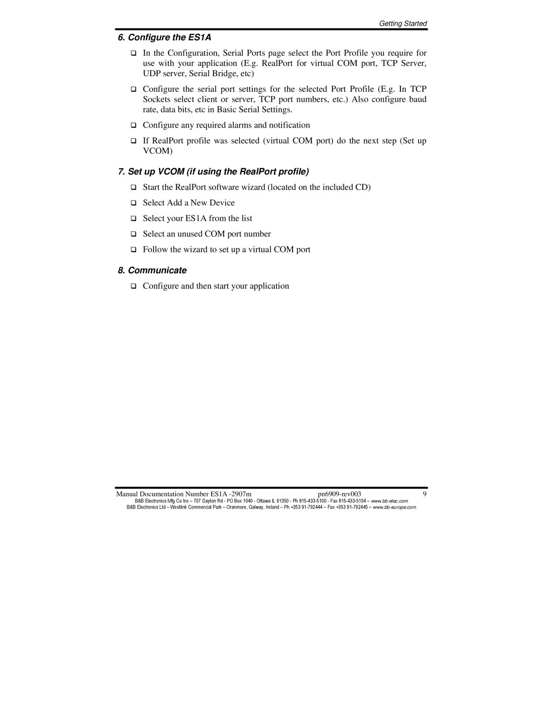 B&B Electronics manual Configure the ES1A 