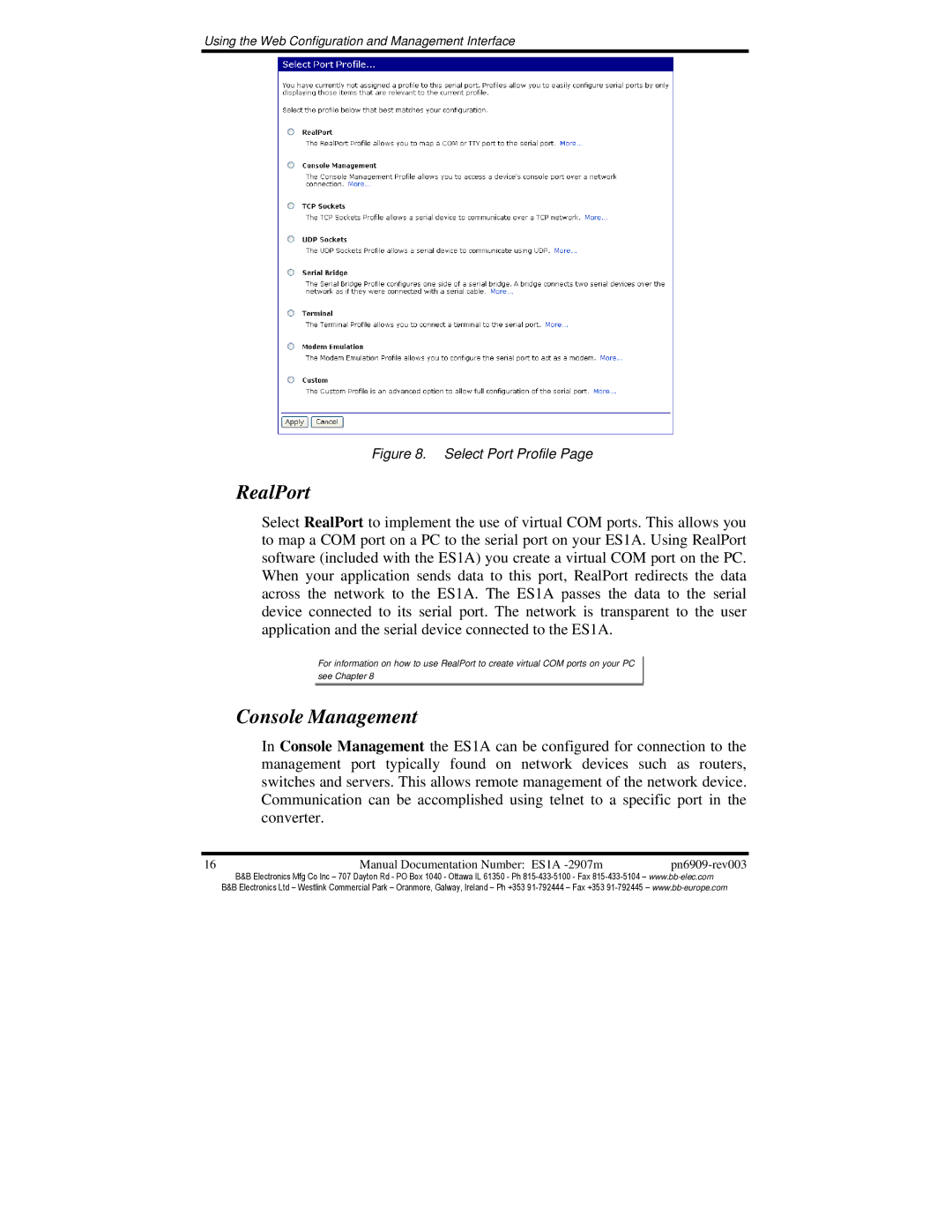 B&B Electronics ES1A manual RealPort 