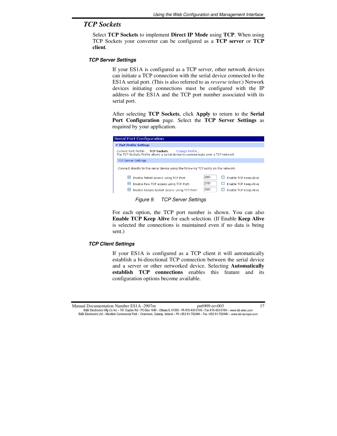 B&B Electronics ES1A manual TCP Sockets 