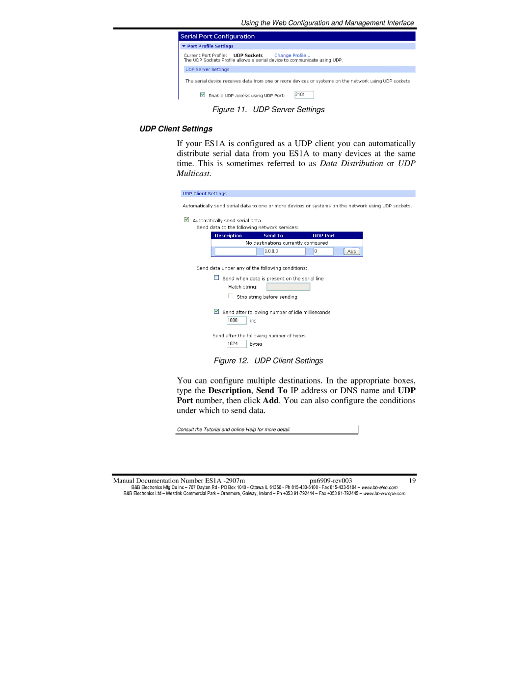 B&B Electronics ES1A manual UDP Client Settings 