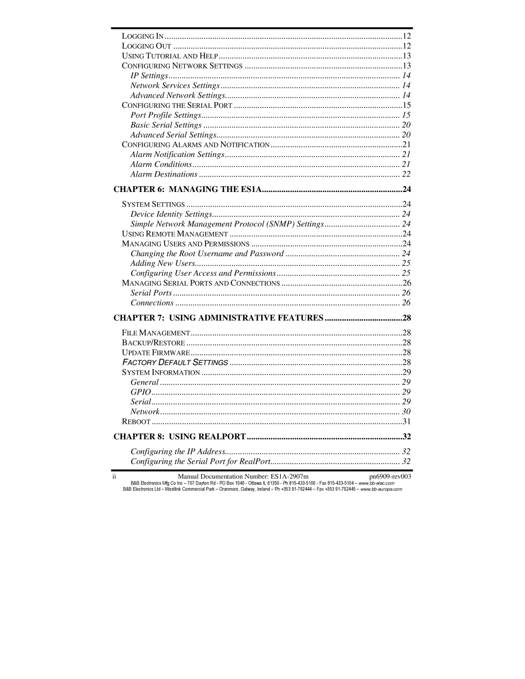 B&B Electronics manual Managing the ES1A 