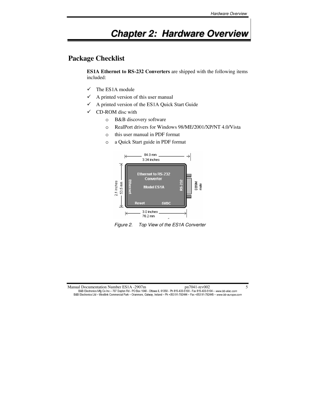 B&B Electronics ES1AE manual Hardware Overview, Package Checklist 