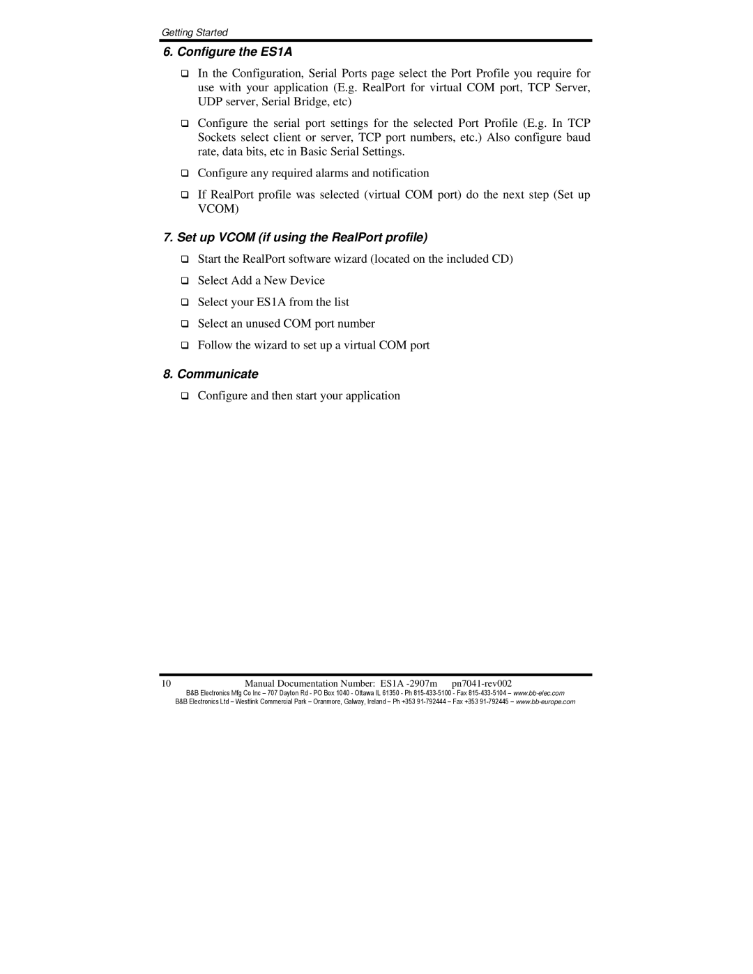 B&B Electronics ES1AE manual Configure the ES1A 