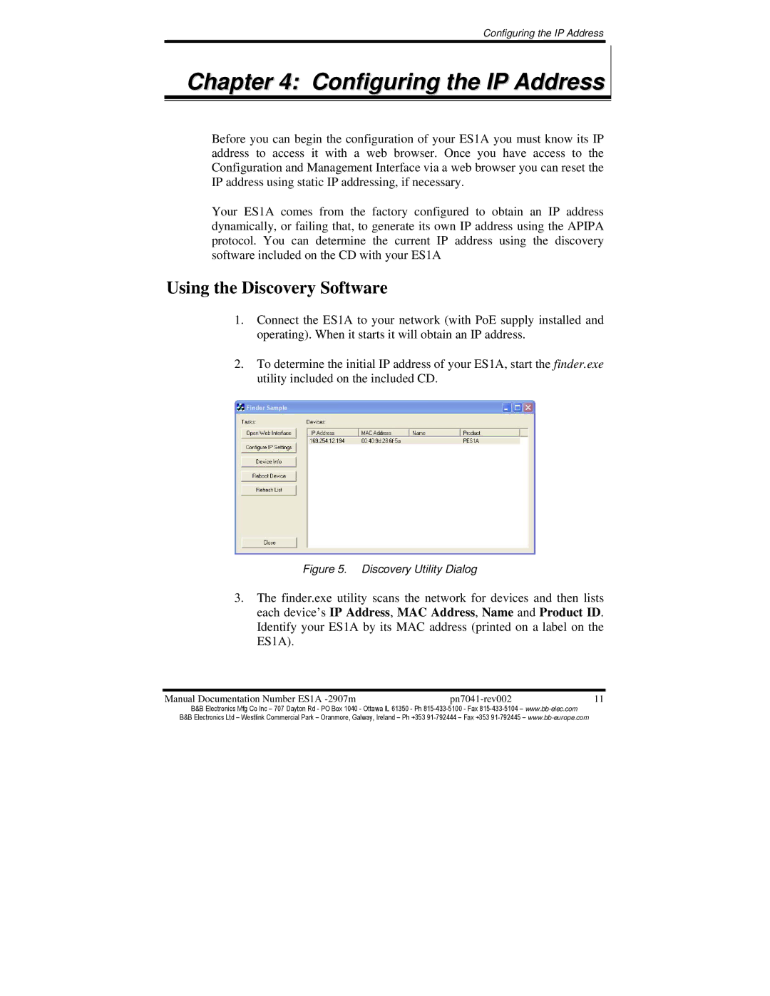 B&B Electronics ES1AE manual Configuring the IP Address, Using the Discovery Software 