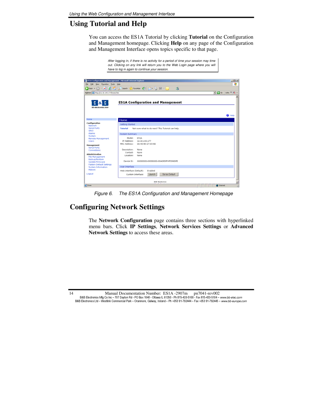 B&B Electronics ES1AE manual Using Tutorial and Help, Configuring Network Settings 