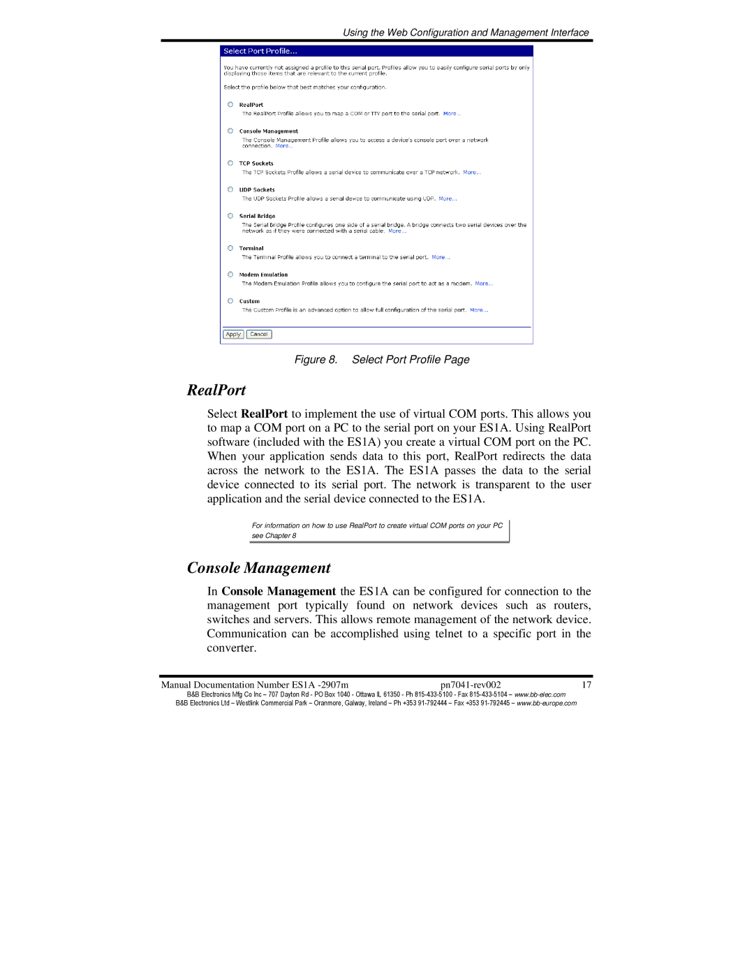 B&B Electronics ES1AE manual RealPort 