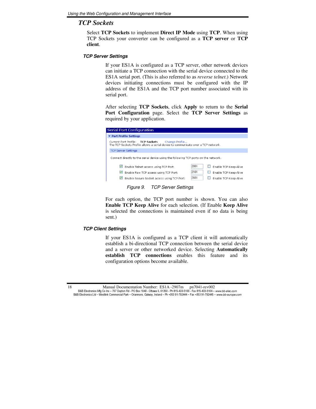 B&B Electronics ES1AE manual TCP Sockets 