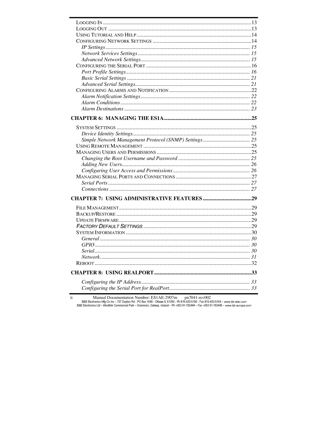 B&B Electronics ES1AE manual Managing the ES1A 