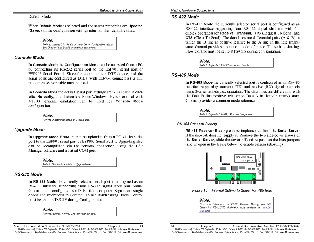 B&B Electronics ESP901E, ESP902E manual Console Mode, Upgrade Mode, RS-232 Mode, RS-422 Mode, RS-485 Mode 