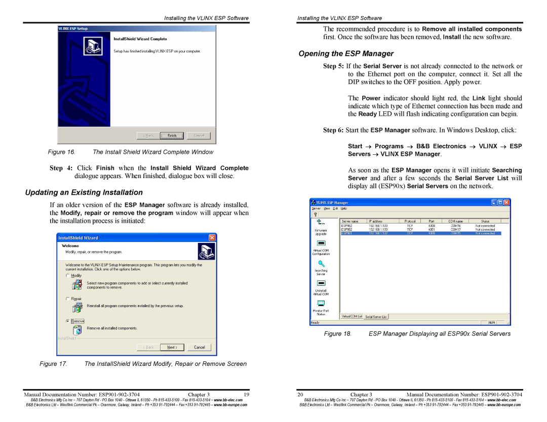 B&B Electronics ESP901E, ESP902E manual Updating an Existing Installation, Opening the ESP Manager 