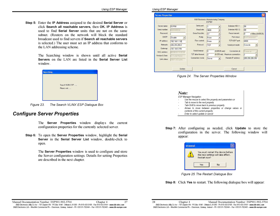 B&B Electronics ESP901E, ESP902E manual Configure Server Properties, Search Vlinx ESP Dialogue Box 