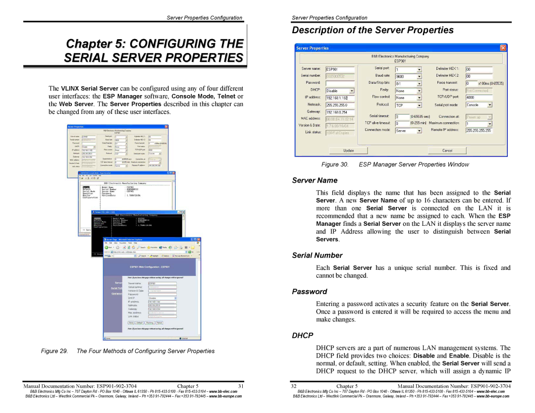 B&B Electronics ESP901E manual Configuring the Serial Server Properties, Description of the Server Properties, Server Name 