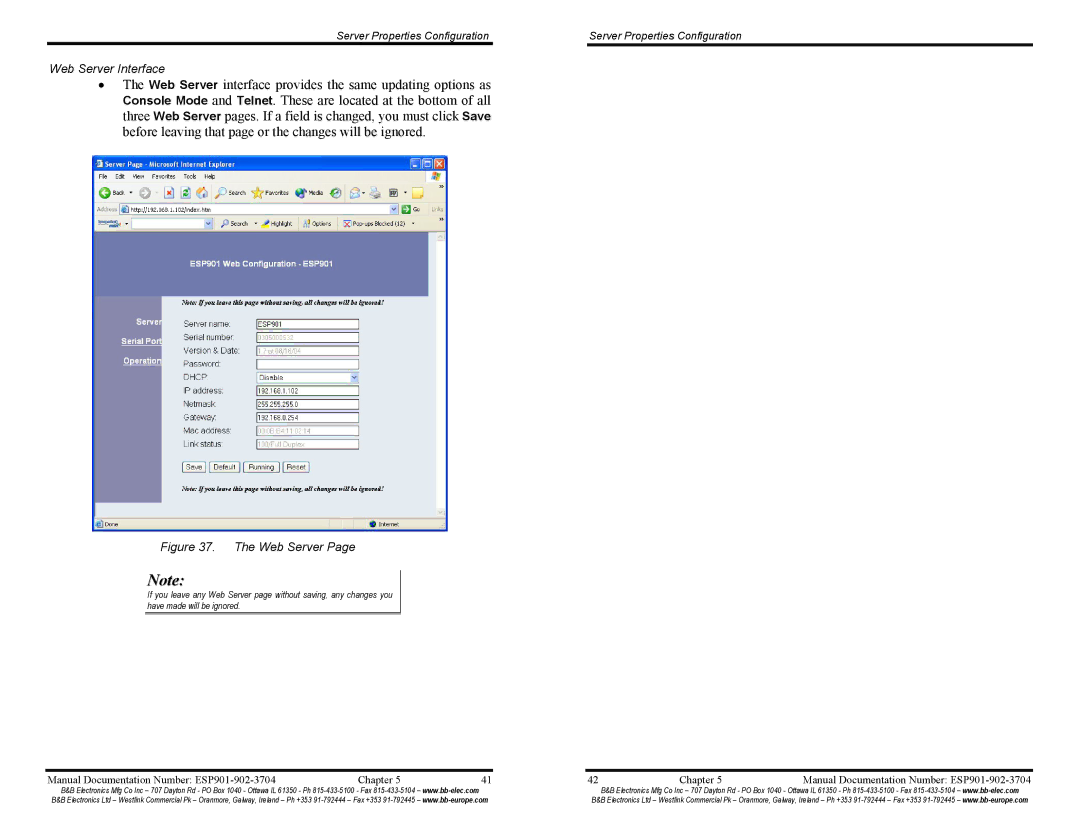 B&B Electronics ESP902E, ESP901E manual Web Server 