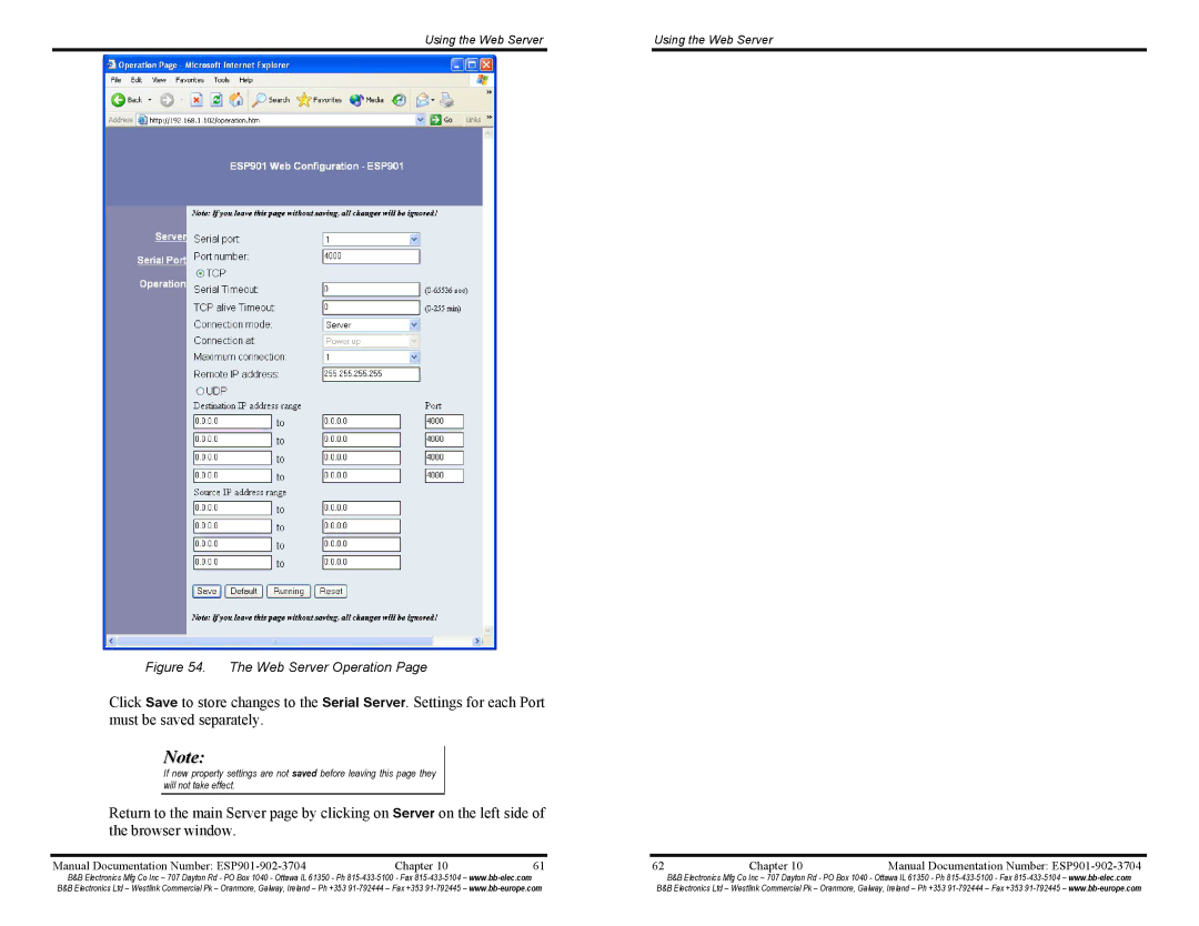 B&B Electronics ESP901E, ESP902E manual Web Server Operation 