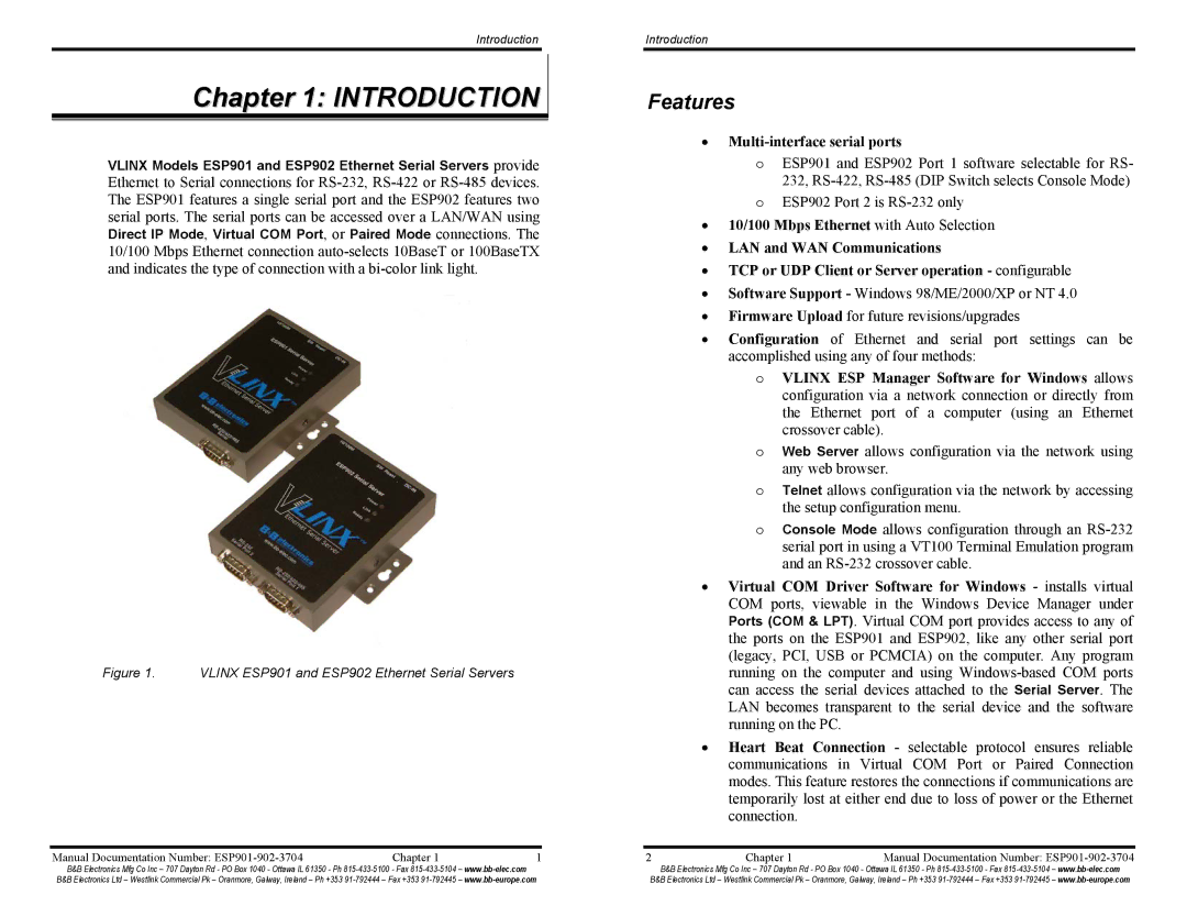 B&B Electronics ESP901E, ESP902E manual Introduction, Features 