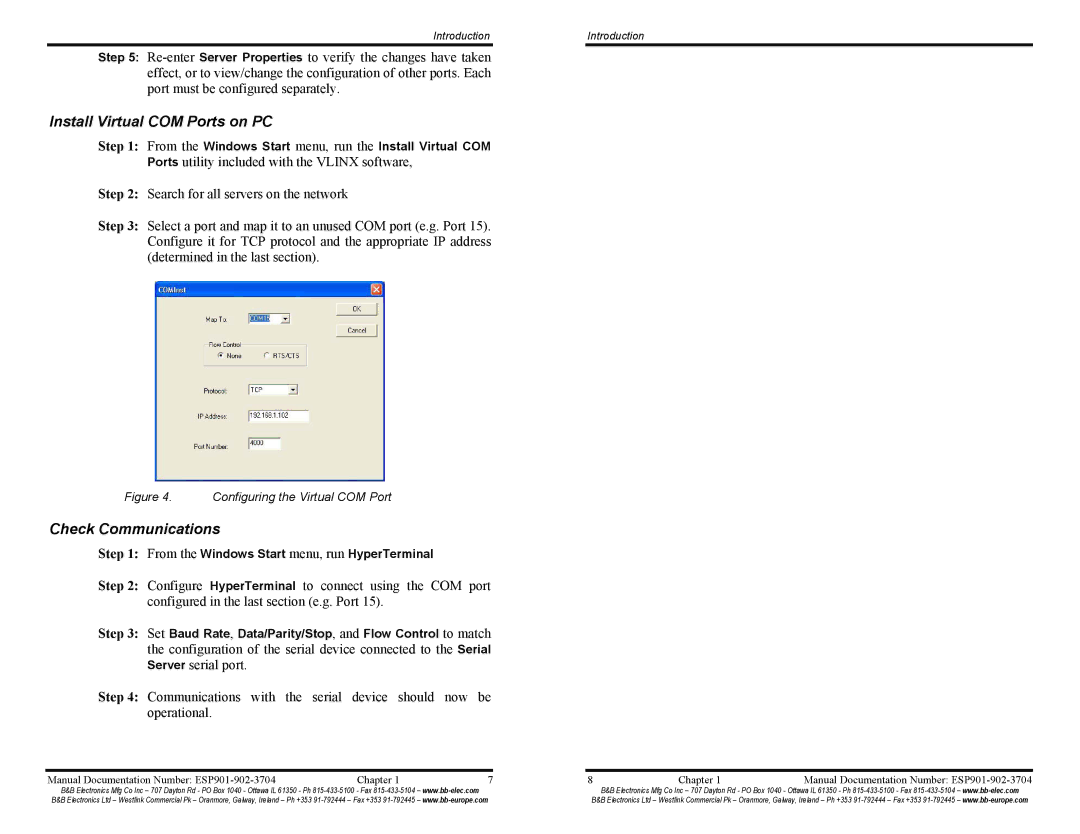 B&B Electronics ESP901E, ESP902E manual Install Virtual COM Ports on PC, Check Communications 