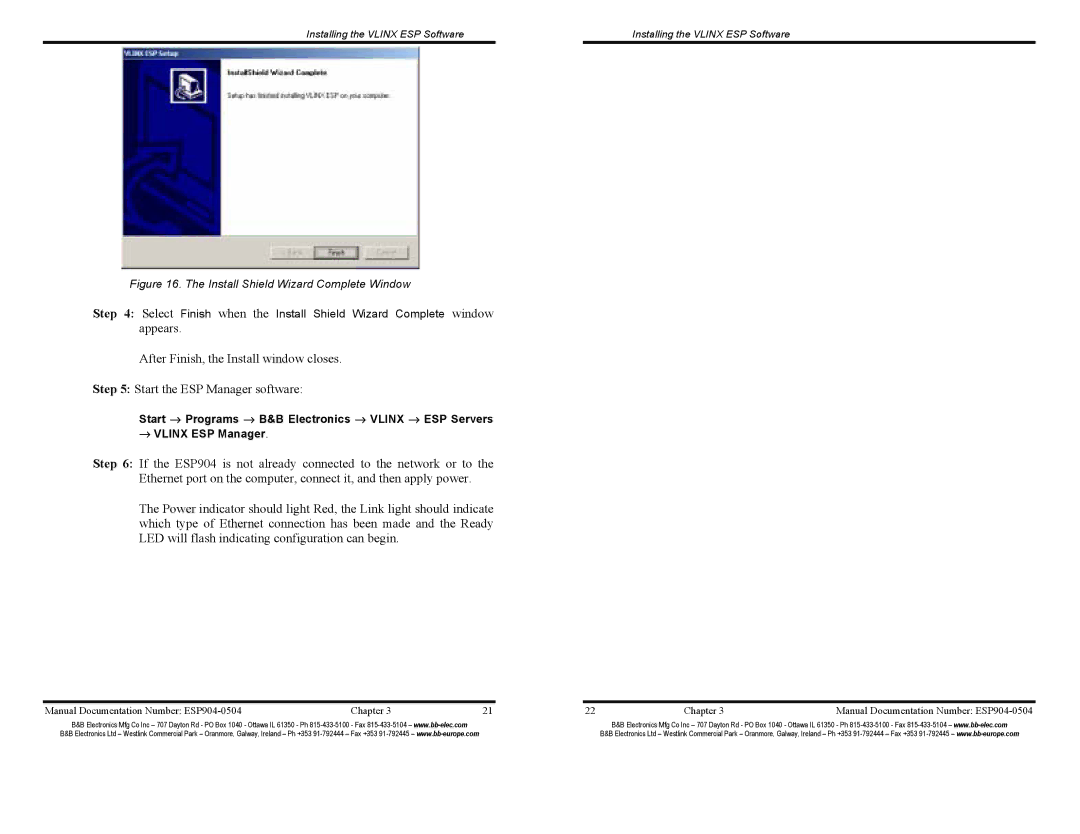 B&B Electronics ESP904E manual Install Shield Wizard Complete Window 