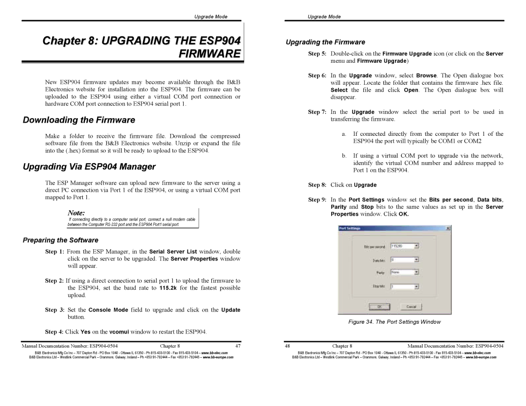 B&B Electronics ESP904E manual Upgrading the ESP904, Downloading the Firmware, Upgrading Via ESP904 Manager 