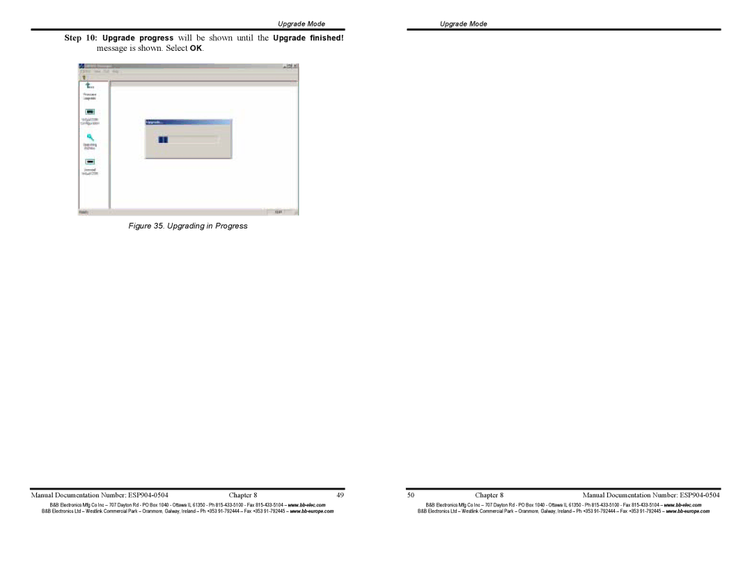 B&B Electronics ESP904E manual Upgrading in Progress 