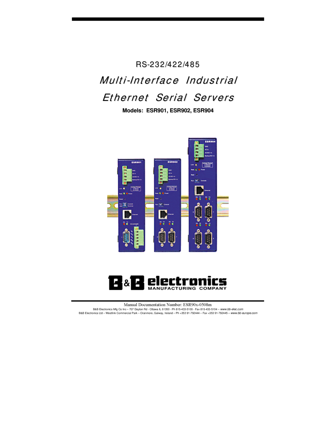 B&B Electronics manual Multi-Interface Industrial Ethernet Serial Servers, Models ESR901, ESR902, ESR904 