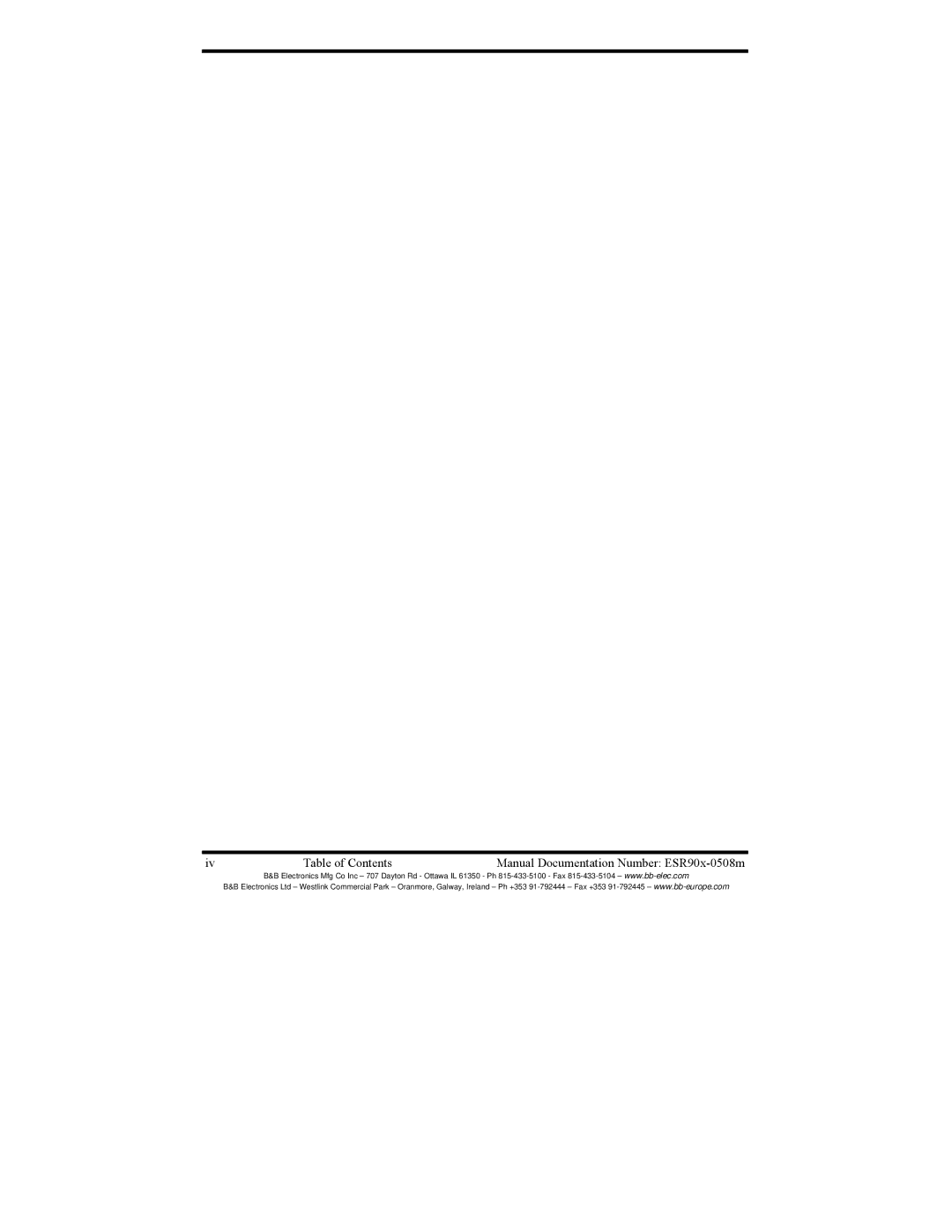 B&B Electronics ESR901, ESR904, ESR902 manual Table of Contents 