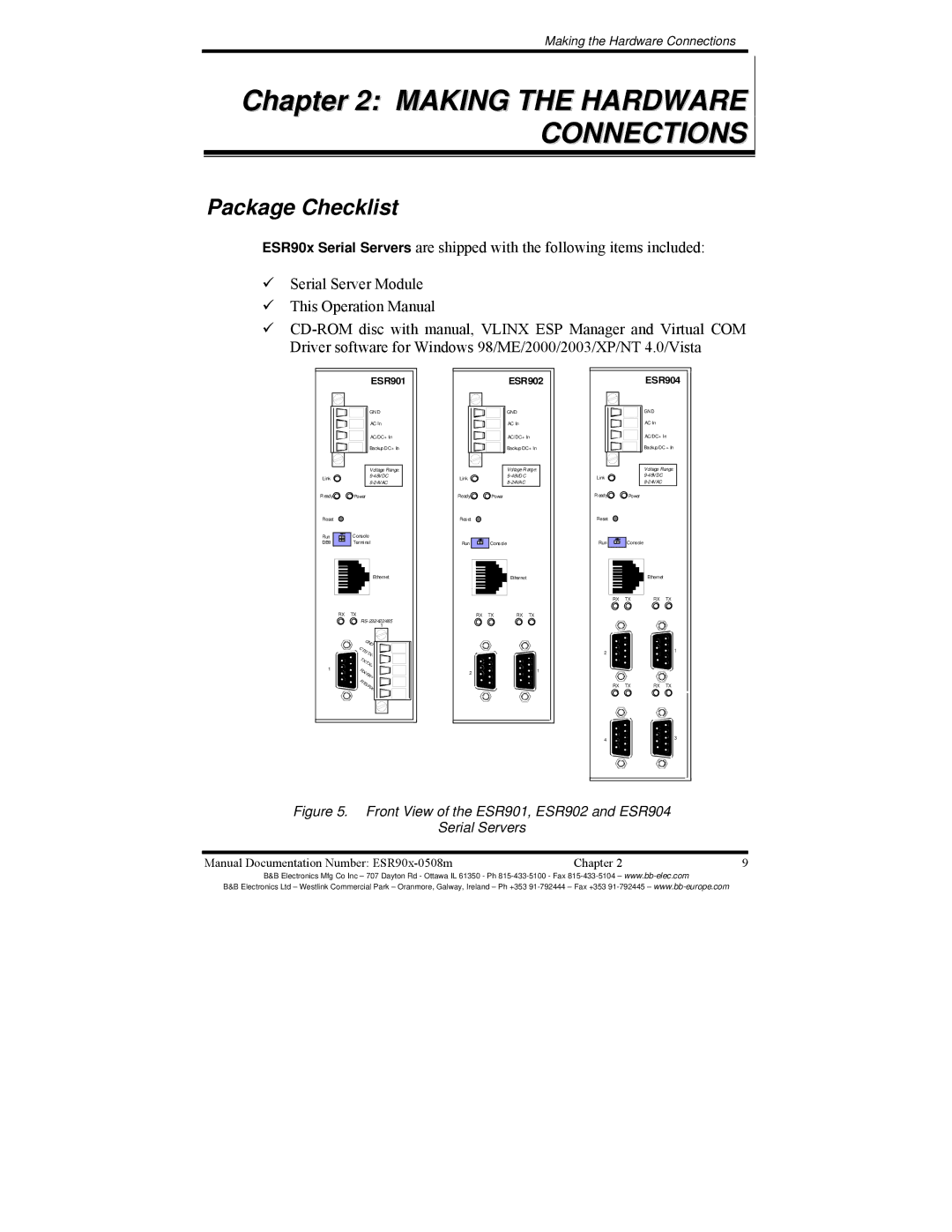 B&B Electronics ESR901, ESR904, ESR902 manual Making the Hardware Connections, Package Checklist 