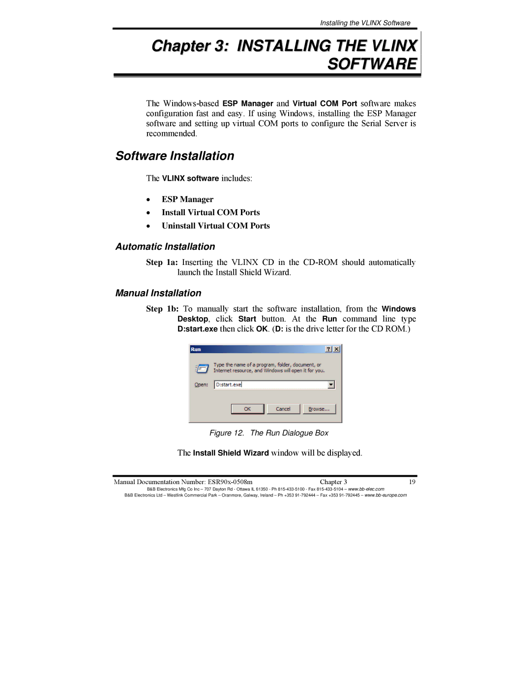 B&B Electronics ESR902 Installing the Vlinx Software, Software Installation, Automatic Installation, Manual Installation 