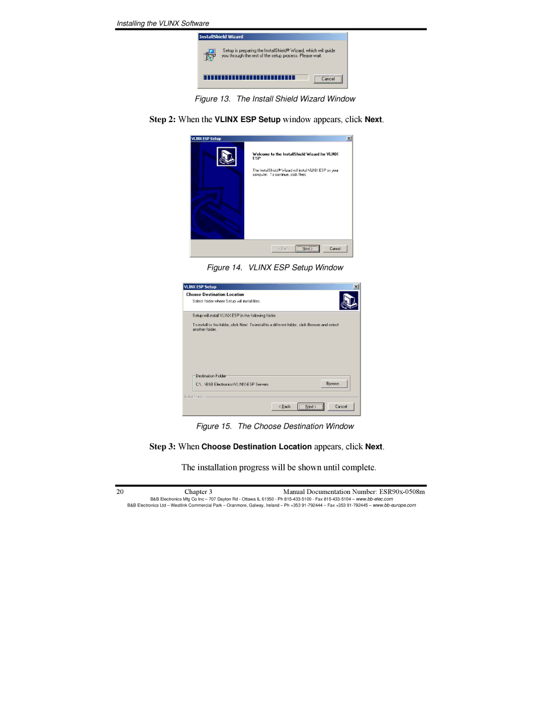 B&B Electronics ESR904, ESR901, ESR902 manual When the Vlinx ESP Setup window appears, click Next 